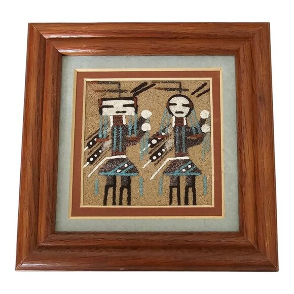 VTG AUTHENTIC SOUTHWEST NAVAJO SAND ART PAINTING Signed Wood Framed - Picture 1 of 6